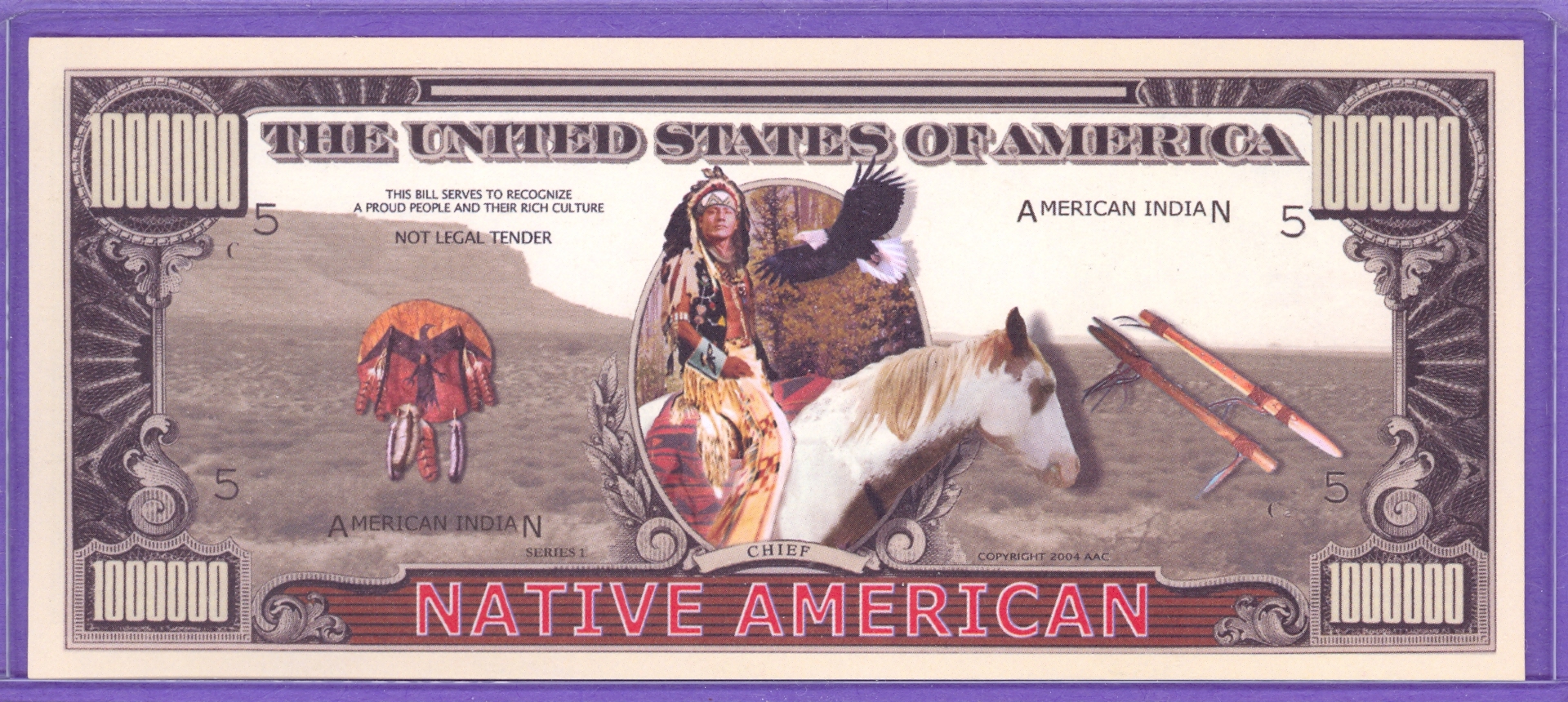 Native American $1,000,000 Novelty or Fantasy Money